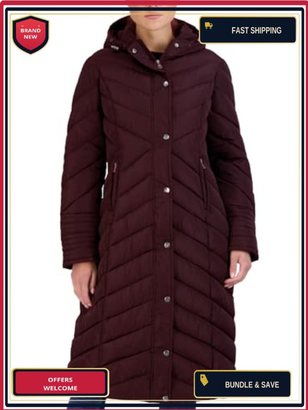 Women's Quilted Long Puffer Coat Hooded Winter Jacket